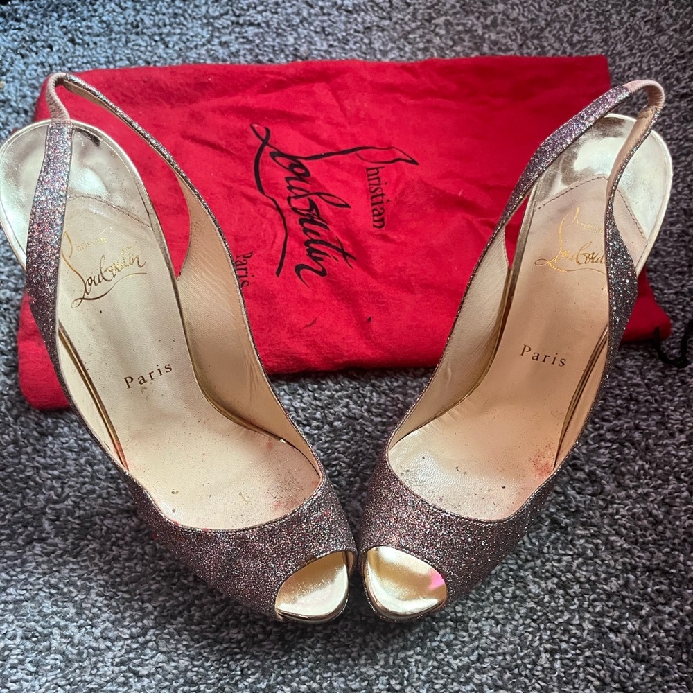 Louboutin Slingback Glitter Pumps